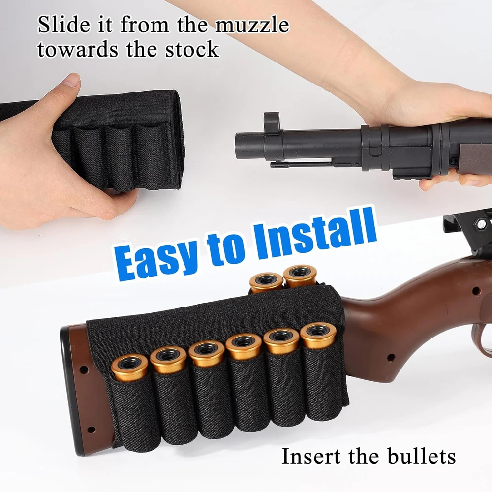 Outdoor Hunting Airsoft Accessory, 6+2 Round Buttstock Mounted Shotshell Carrier, 12 & 20 Gauge Tactical Ammo Bandolier Holder