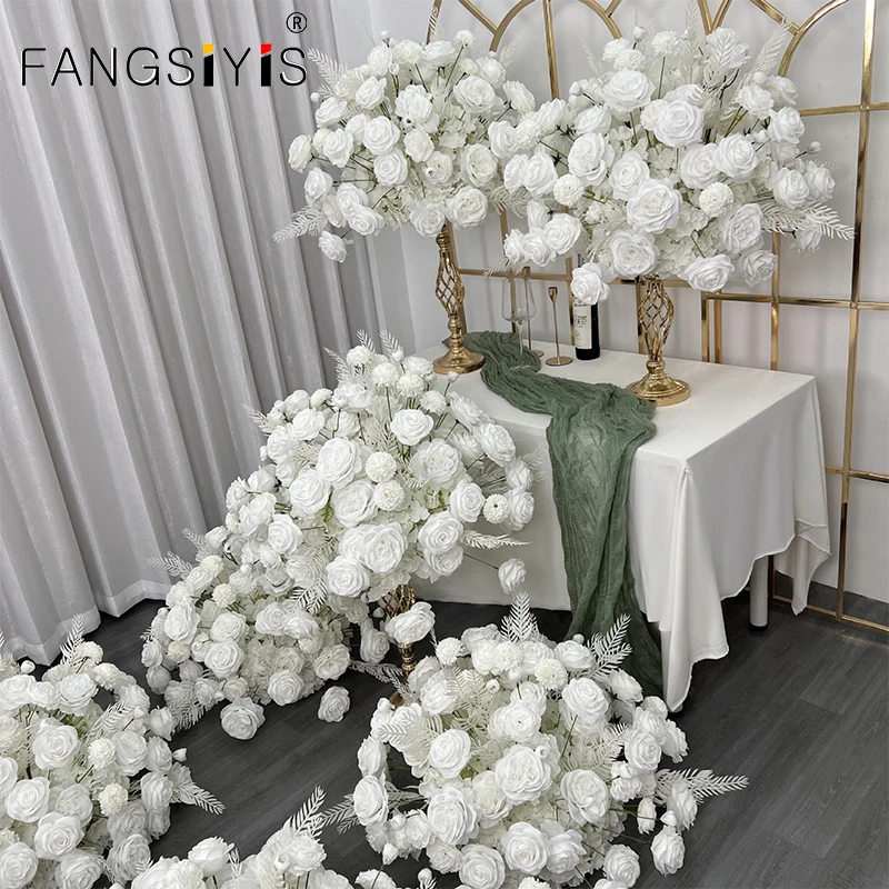 

70/60/50/40cm luxurious White Rose Hydrangea Artificial Flower Ball Wedding Table Centerpiece Floral Ball Party Stage Deco Props