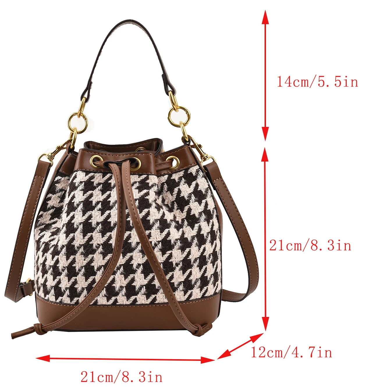 2022 Winter Woolen Houndstooth Shoulder Bag Fashion Bucket Bag Ladies Crossbody Bag For Women Designer Handbag Small Tote Bag