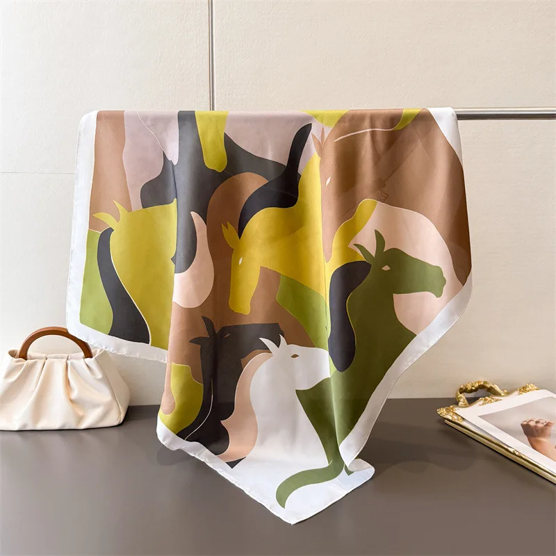 2026 New Women Square Scarf Imitation Silk Floral Print Neckerchief Bandana Lady Shawl Scarves Wrap Head Hair Band Ties