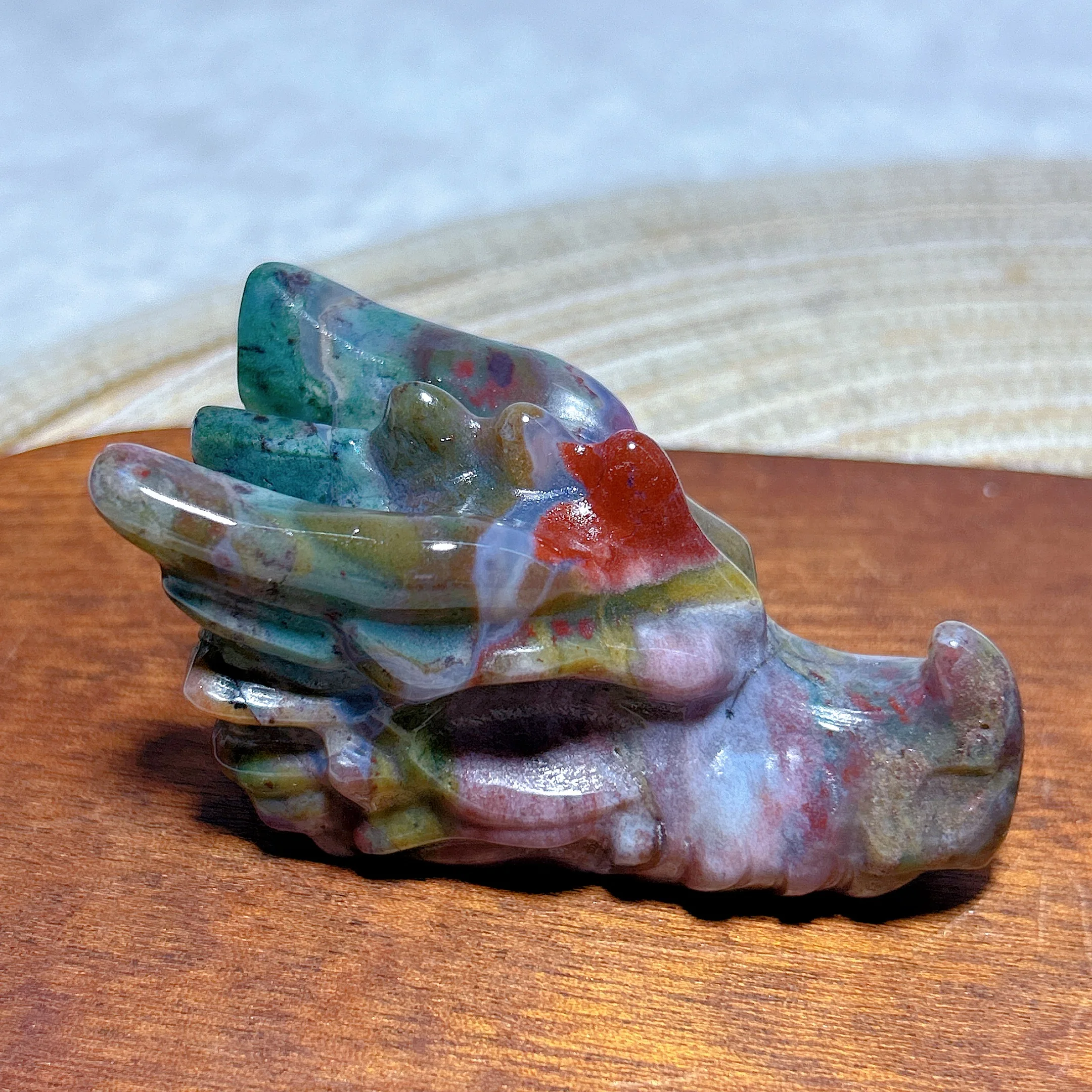 Healing Natural Crystals Ocean Jasper Dragon Head Hand Carving Sculpture Gemstones Mineral Energy Reiki Home Decorations Gift