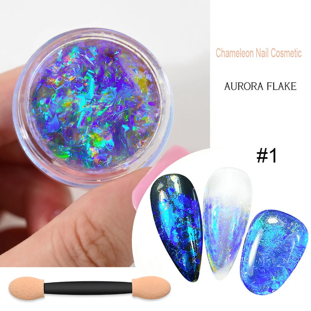 1Jar Chameleon Aurora Nail Art Opal Powder Irregular Magic Mirror Mermaid Chrome Pigment Flakes Sparkly Cloud Brocade Sequins *&