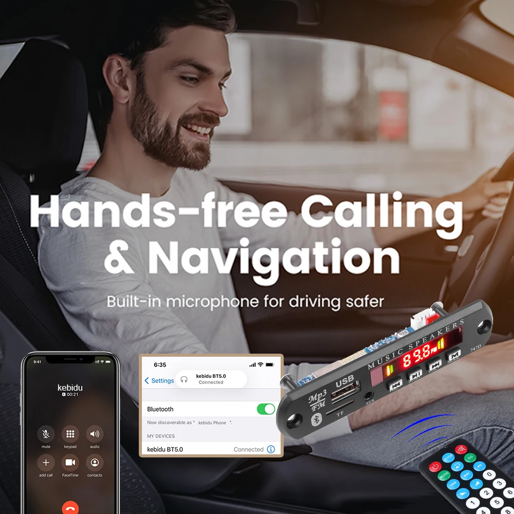 DC 9V 12V Bluetooth 5.0 MP3 Decoder Board Wireless Audio Module Car kit Music Player USB 3.5MM TF FM With Remote Control Mic