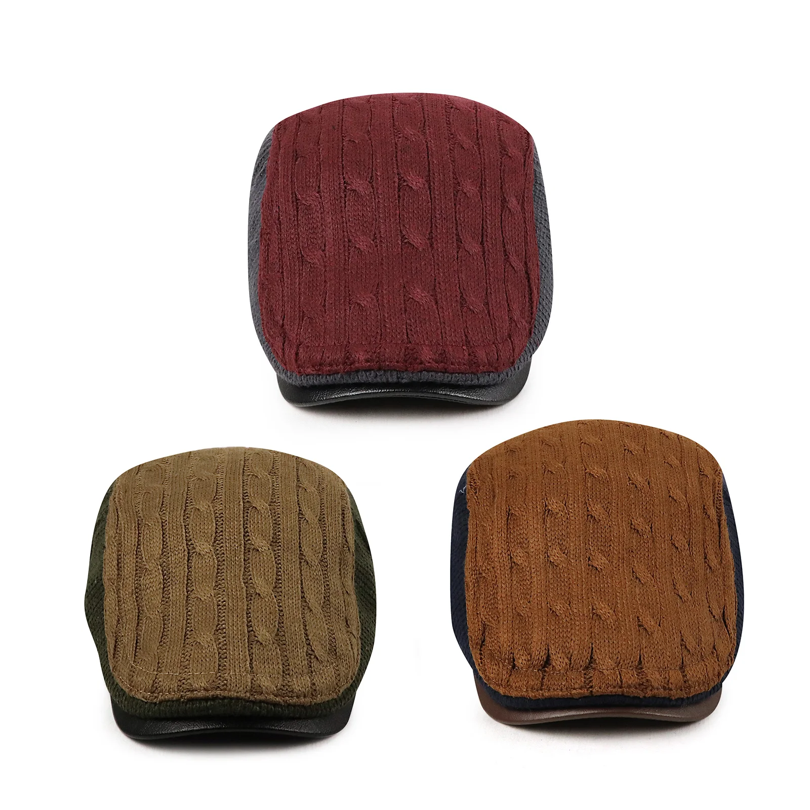 Autumn Winter Beret Hats for Men Dad Ivy Cap Women Visors Thicken Wool Warmer Knitted Cap Casual Crochet Hat Forward Cap 6