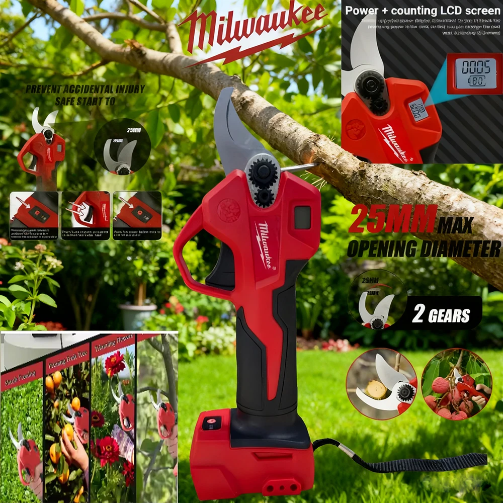 

Original Milwaukee 25mm Brushless Electric Scissors Garden Cordless Pruning shears Garden Fruit Tree Pruner Power Too