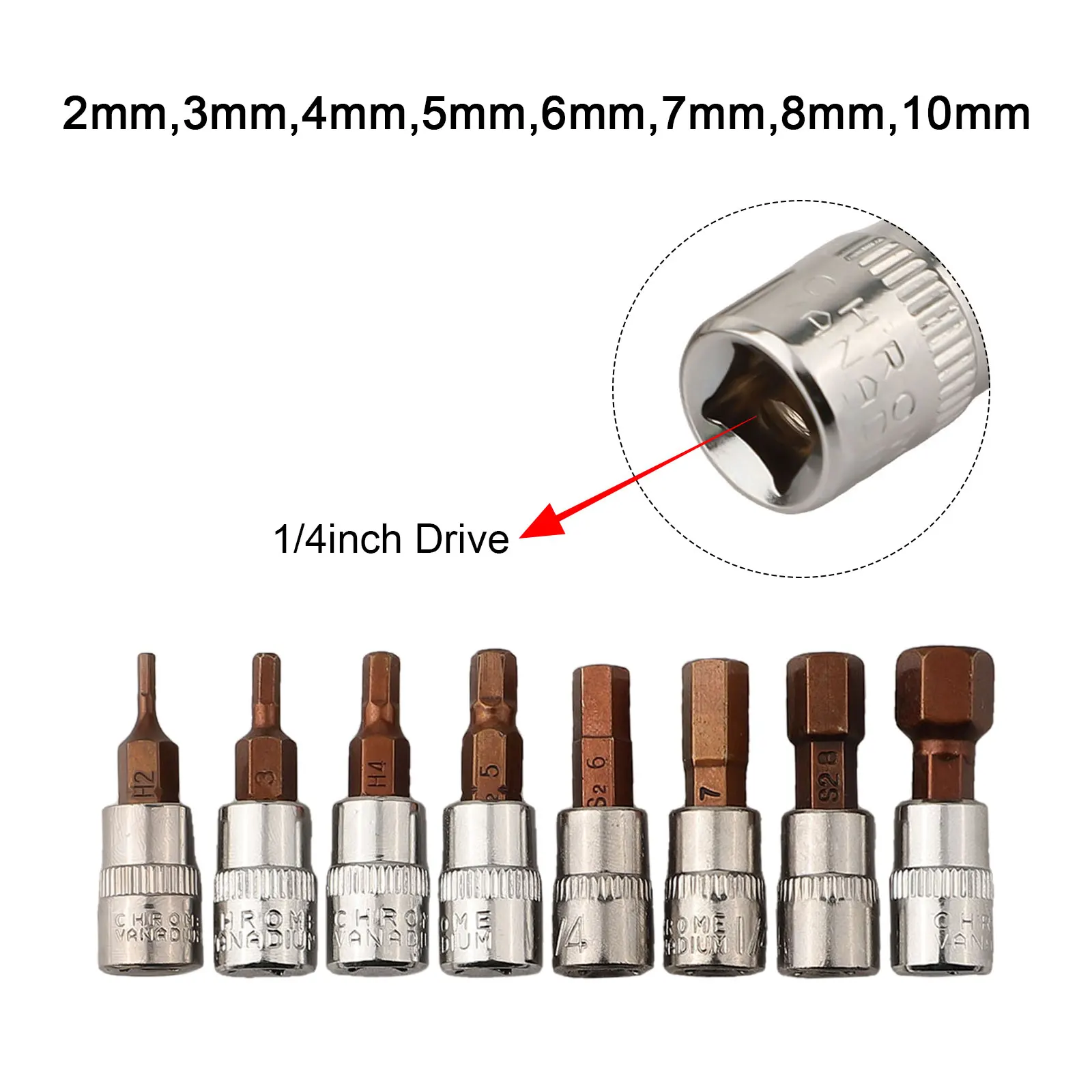 8Pcs/set Hex Bit Socket With Storage Rack Key Sockets 1/4 Inch Drive Drill Metric Tools Socket 2-10mm