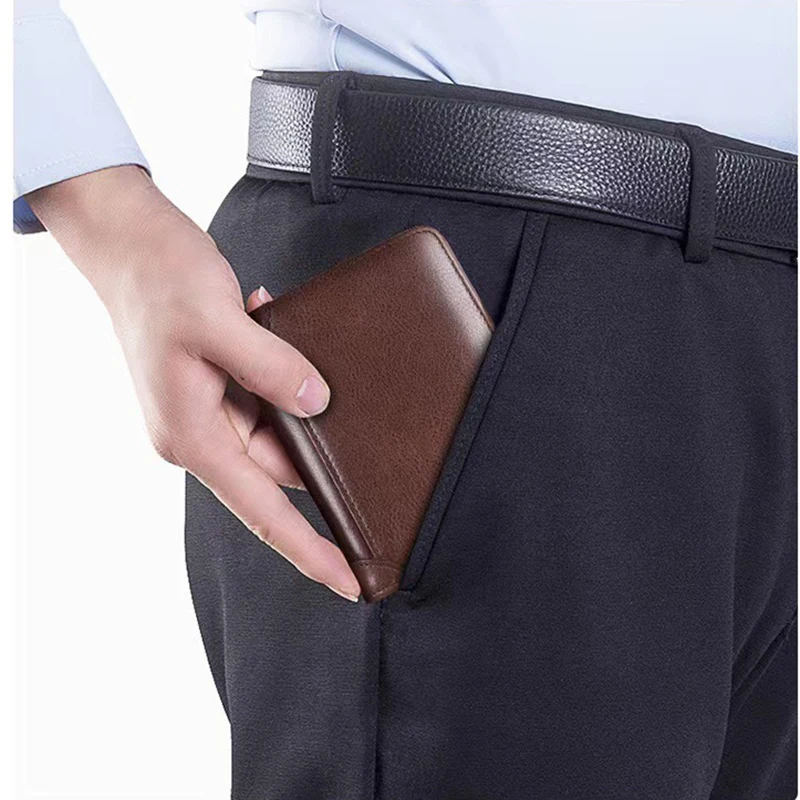 Portefeuille en cuir véritable avec blocage RFID pour homme, sac à main d\'affaires à trois volets, fenêtre d\'identité, porte-carte de crédit, court