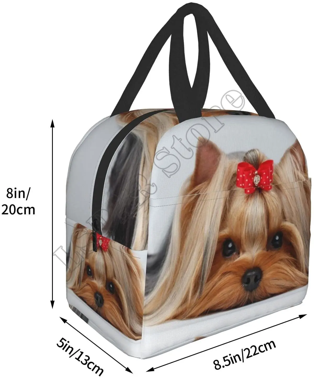 Cute Ribbon Yorkie Love Dog Lunch Bags for Women Boy Girl Reusable Insulated Lunch Box Suitable Travel Work Picnic Beach Office