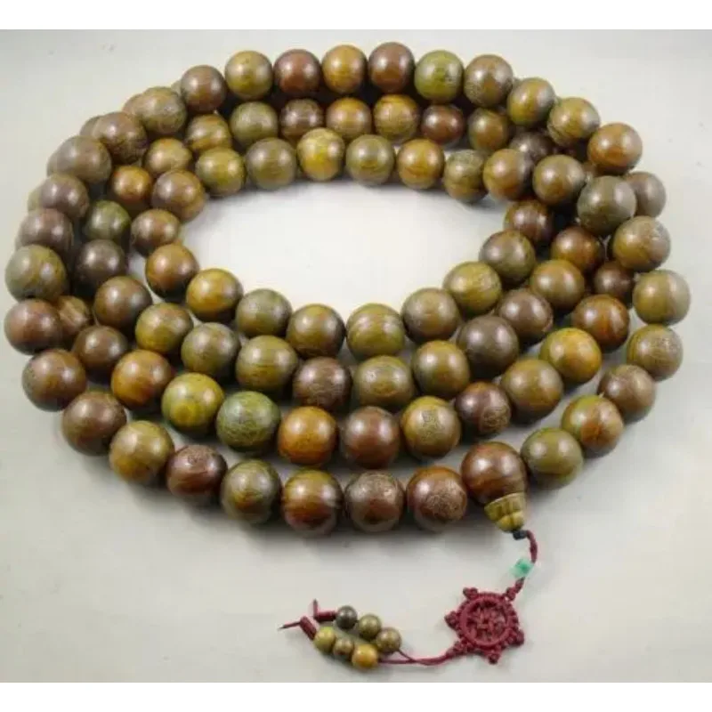 25mm Huge Tibetan Buddhism 108 Green sandalwood Prayer Bead Mala Necklace