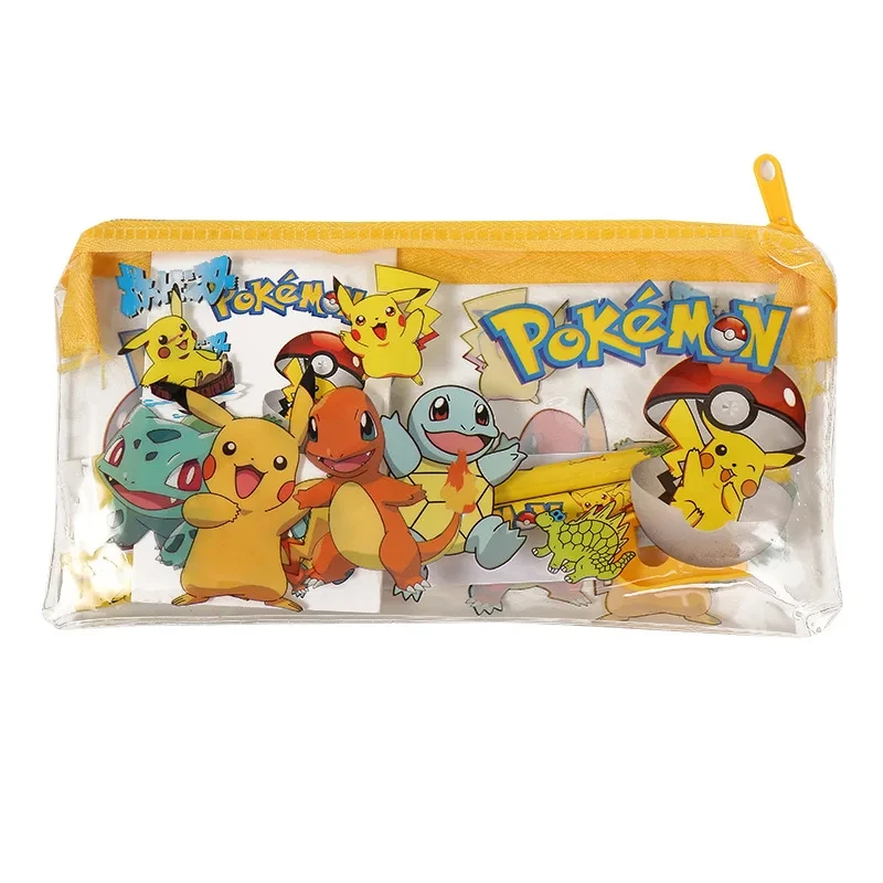 Pokemon Pikachu Student Stationery Set Anime Kawaii Pencil Case Pencil Ruler Eraser Zipper Storage Bag for Kids Birthday Gift