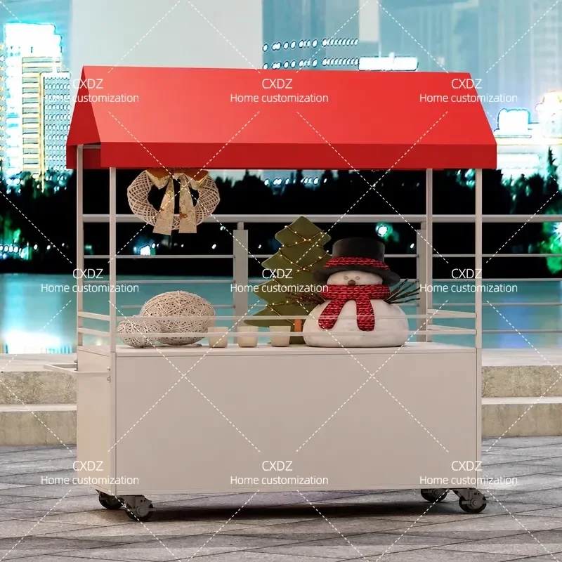 Wrought Iron Mobile Stall Trolley Snack Cart Display Stand for Night Market Outdoor Vendor Food Booth Push Cart