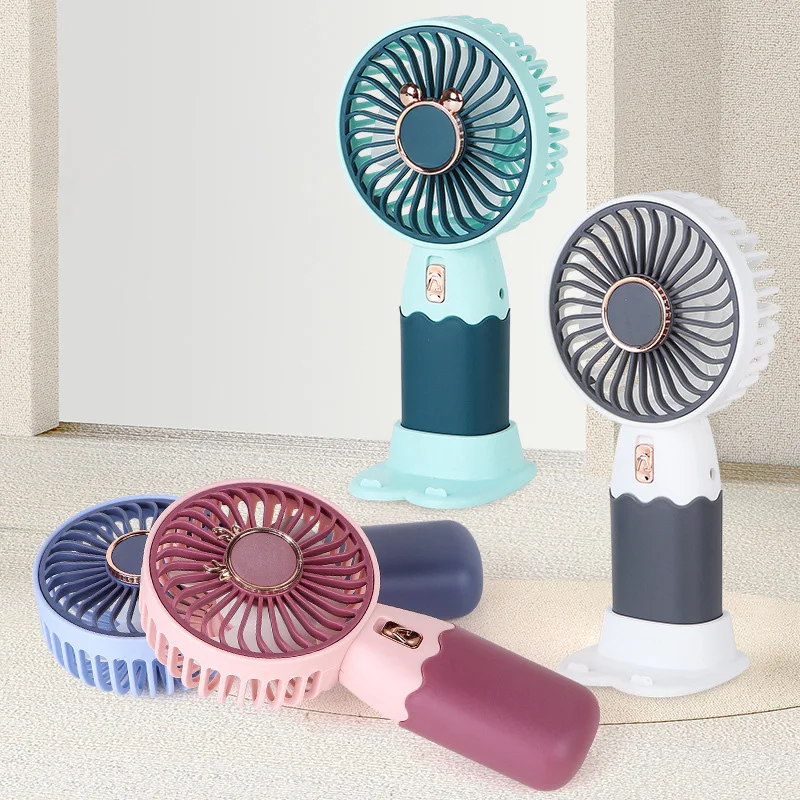 Mini ventilador elétrico portátil 2 em 1, fã da mão, usb recarregável, refrigerando, com função do suporte do telefone móvel