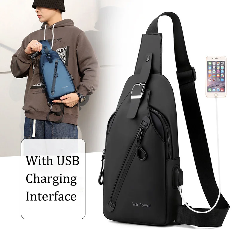 

High Quality Nylon Men's Chest Packs With USB Charging Interface Casual Sport Storage Crossbody Bags Travel Business Bag