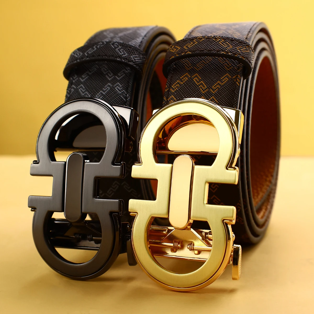 Men's Belt with Alloy Automatic Buckle for Jeans Business Pants Accessory Perfect Gift for Husband Father