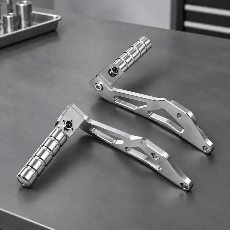 M76E Motorcycle Rear Footrest Pair with Fold-Against-Mounting-Arm Design