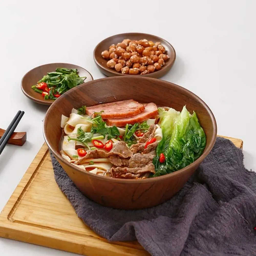 

Household Melamine Wood Grain Ramen Bowl Simulation Deepened Rice Bowl Large Capacity Japanese Salad Mixing Basin Hotel