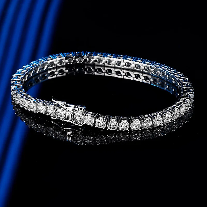 

Luxury Solid Platinum PT950 Women's Four Claw Mosan Diamond Bracelet Fine Diamond Single Row Diamond Bracelet