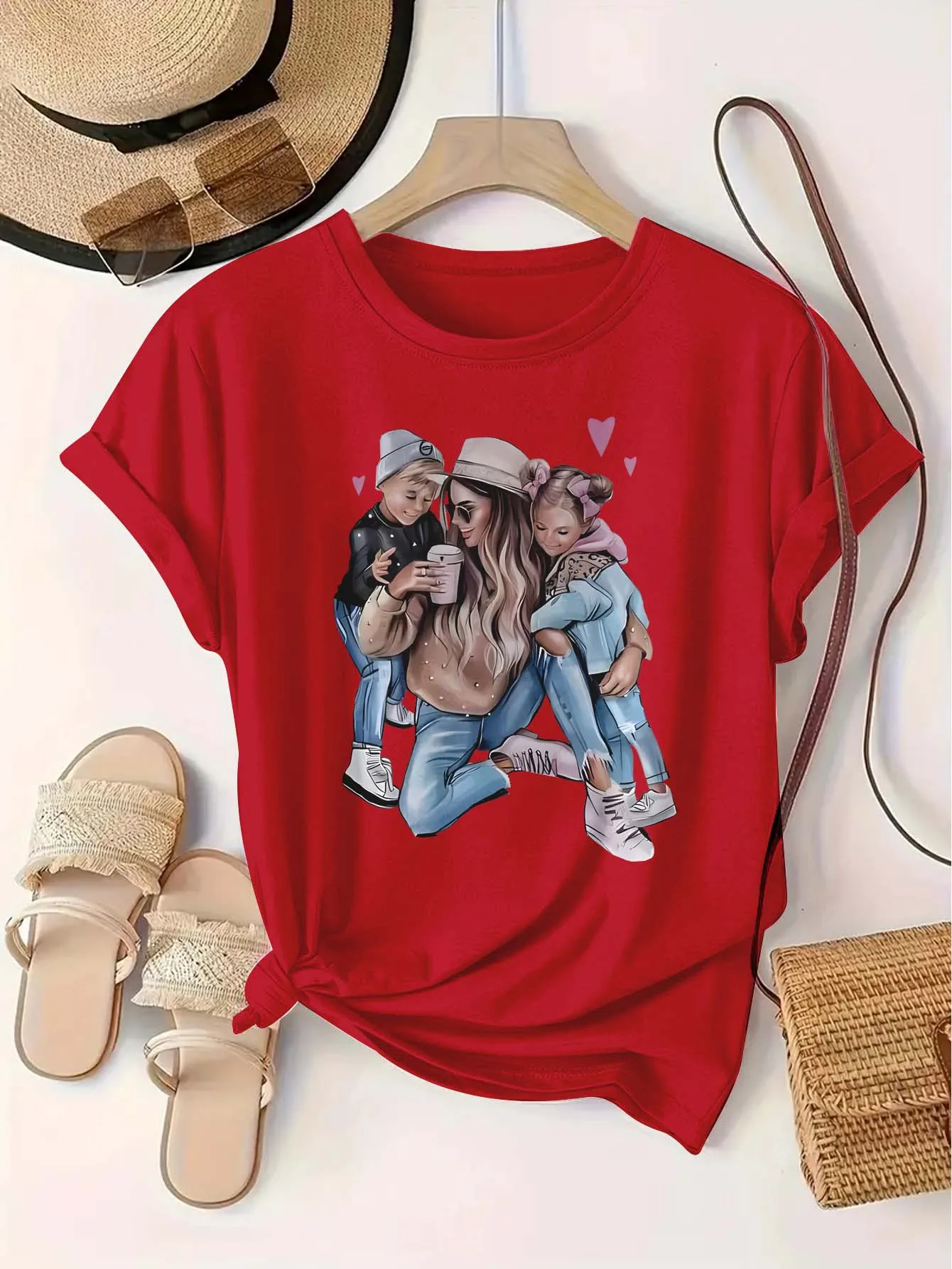 

Plus Size Family Bonding Graphic T Shirt for Women Elegant Fashion Casual Daily Wear Top