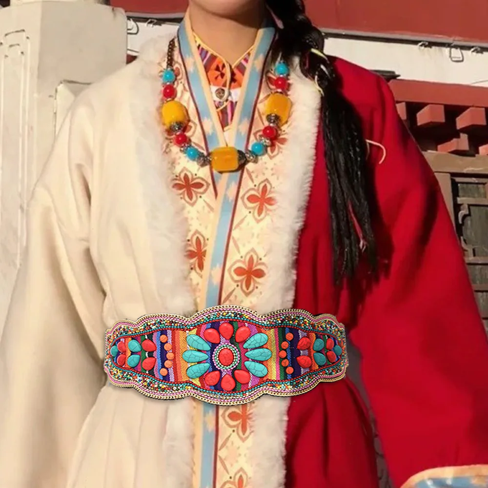 

Bohemian Handmade Seed Beads Turquoise Flower Waistband Women's Belt Ethnic Turkish Elastic Belly Body Chain Jewelry Accessory