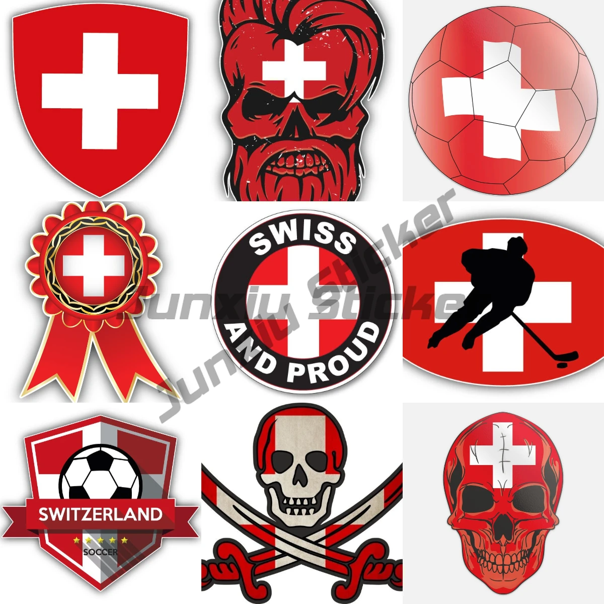 Swiss Alps Switzerland Flag Sticker Switerland Zurich Geneva Lausanne Luzern Emblem Circular Seal Stamp Swissy Decal Accessories