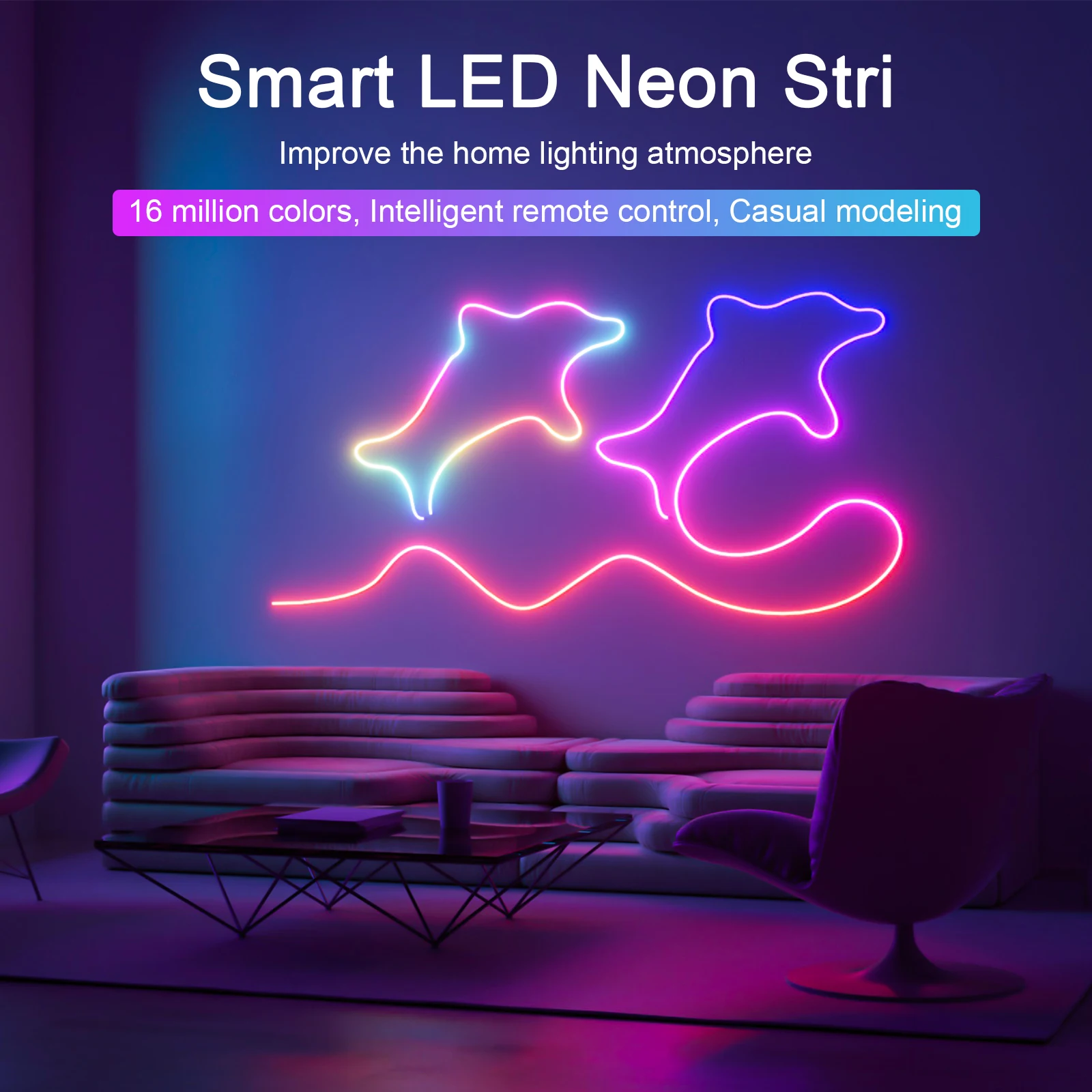 

RGBIC Neon LED Strip Lights Silicone Neon Rope Light Smart APP Control Music Sync Dream Color Chasing Strip Tape for Room