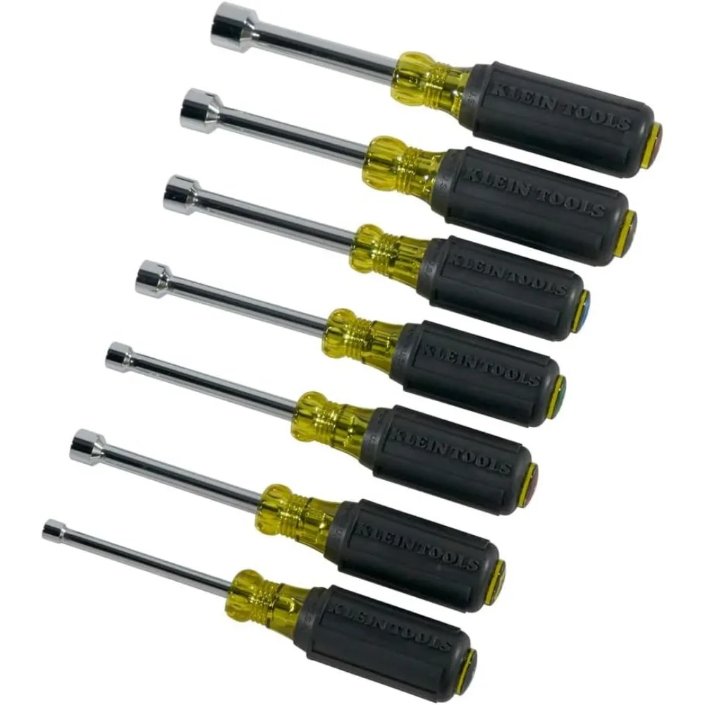 مجموعة مفكات صامولة مصنوعة أمريكية بمقاسات صامولة سداسية 3/16، 1/4، 5/16، 11/32، 3/8، 7/16، و1/2 بوصة على عمود 3 بوصة #5