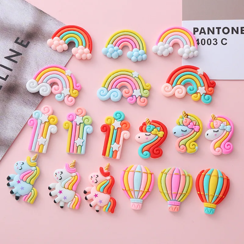 New Unicorn Pony Rainbow Series DIY Jewelry Resin Jewelry Accessories Cream Gel Phone Case Decoration Hairpin scrapbook 6pcs/lot