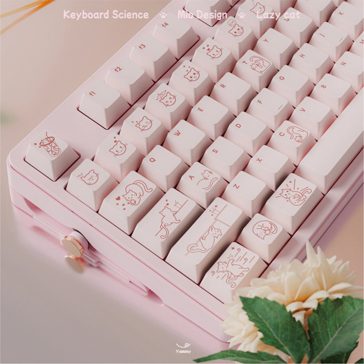 

Cat Mio Yogurt Theme Keycaps Set PBT Keyboard Caps Customized Cherry Profile Pink Keycaps for Mechancial Keyboard Accessories