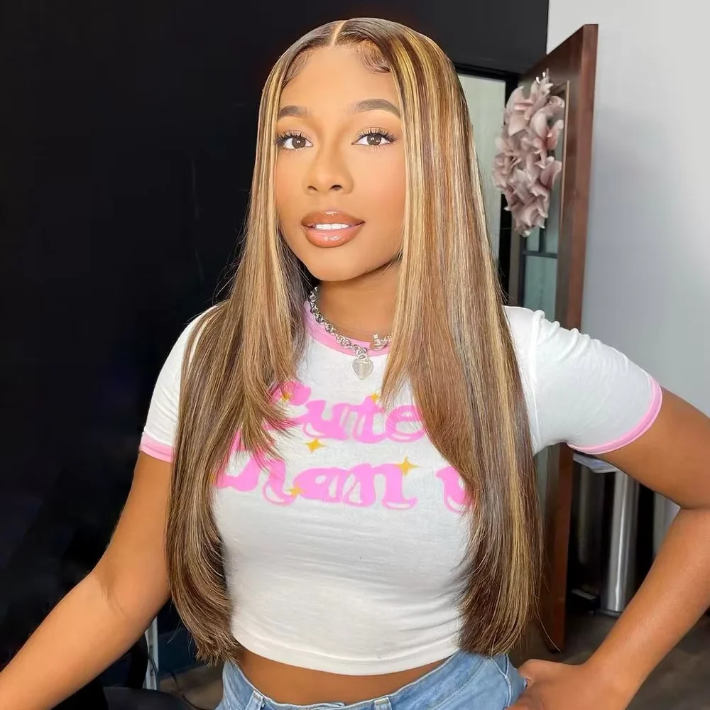 P4/27 Highlight Colored Human Hair Wig 13x4 13x6 HD Transparent Lace Frontal Wig Brazilian Remy Hair Pre Plucked Baby Hair 200% Density Long Wigs For Women 30 40 Inches view 2