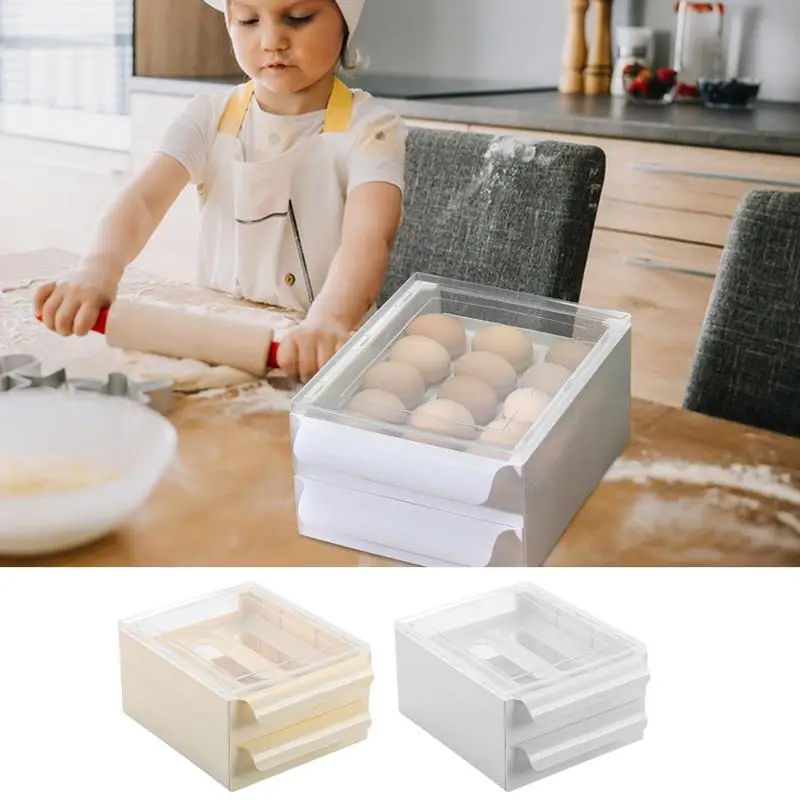 

Egg Holder for Fridge 30 Count Rolling Egg Organizer Container Egg Storage Box with 2 Tier Space for Fridge Refrigerator and