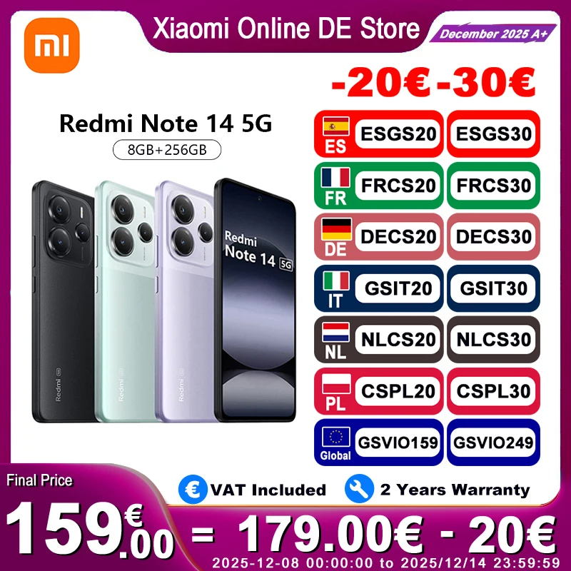 Versión Global Xiaomi Redmi Note 14 5G Smartphone NFC MTK Dimensity 7025-Ultra 108MP Cámara 5110mAh Batería 45W Turbo Carga
