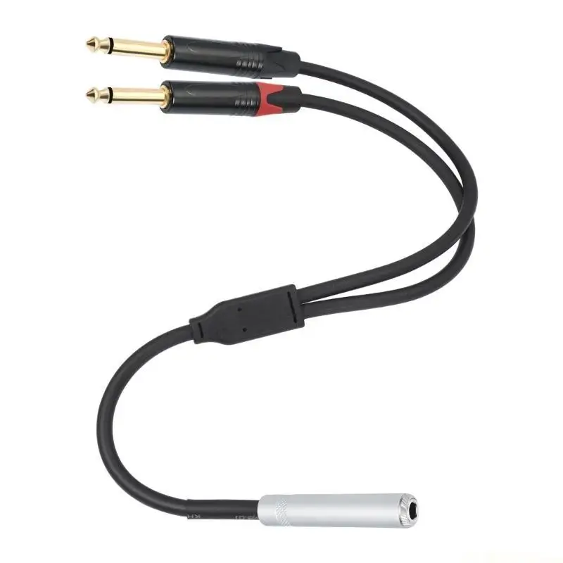 E56B 6.35mm Stereo Female Plug to Double 6.35mm Male Plug Speaker Cable Splitter