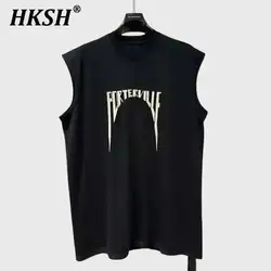 HKSH 2026 Spring Summer New Printed Vest Men Tide Dark Women Round Neck Loose Streetwear American Vintage Sleeveless Top HK3851