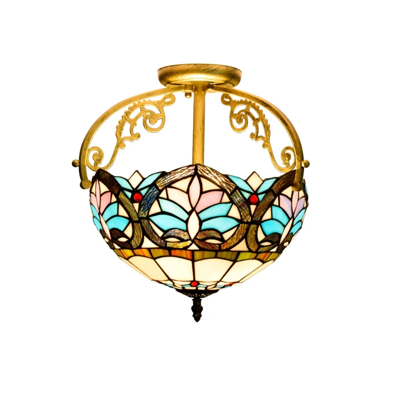 

Baroque Tiffany Colored Glass Corridor Chandelier for Living Room Hotel Restaurant Semi Hanging LED Ceiling Lamp