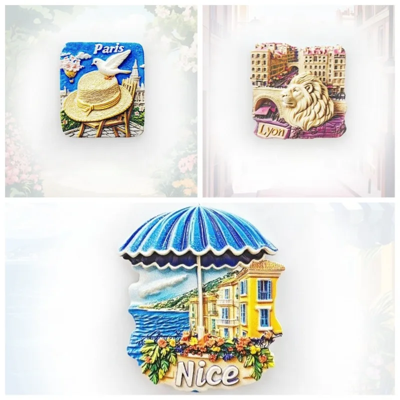 French Lion Statue Umbrella Hat Fridge Magnet 3D Parisian Souvenir Whimsical Travel Gift Unique European Decor with Magnet