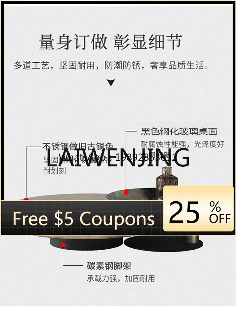 

6 Tempered Glass Stainless Steel Designer round Tea Table