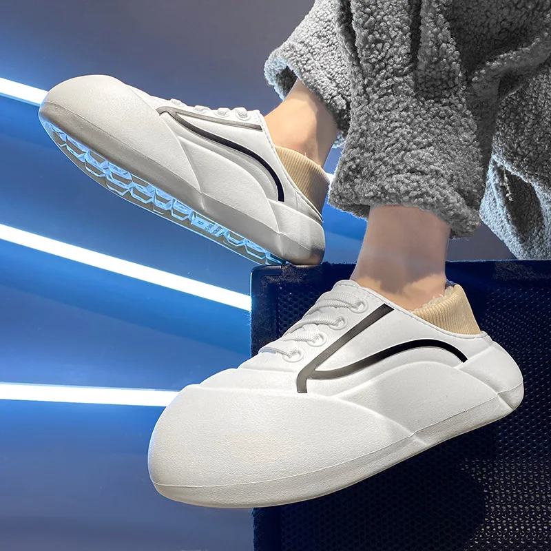 

New Winter Plus Velvet Warm Cotton Slippers Men's Thick-soled Household Slippers Indoor and Outdoor Wear Non-slip Cotton Shoes