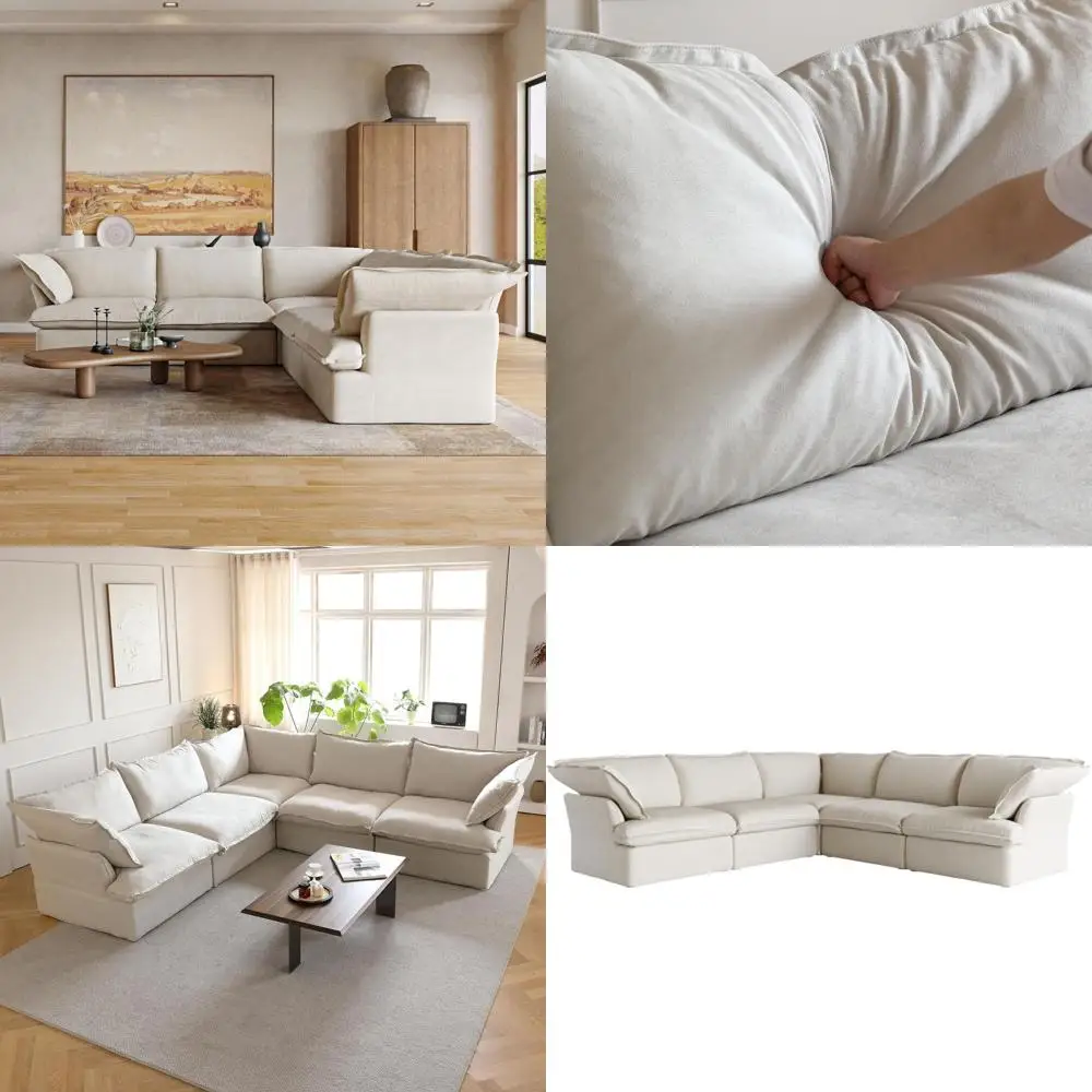 

Beige V-Shaped Cloud-Inspired Couches, Convertible Sofas, Minimalist Deep Seating, Plush Down-Filled Sectionals for Living Rooms