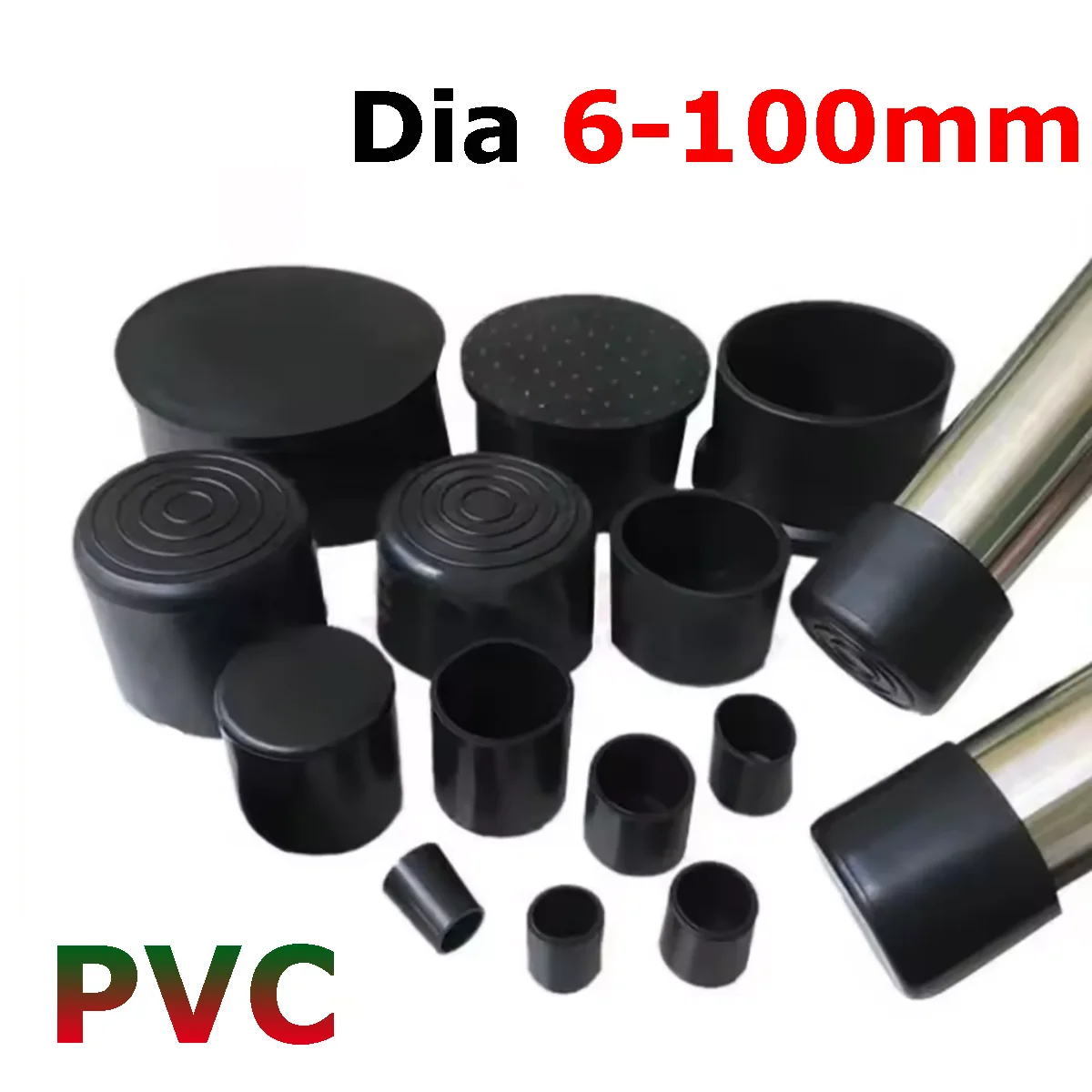 Dia 6mm-100mm Round Rubber Pipe Tube Cap Chair Leg Pad Furniture Table Foot End Plugs PVC Mute Anti-Skid Floor Protector Caps