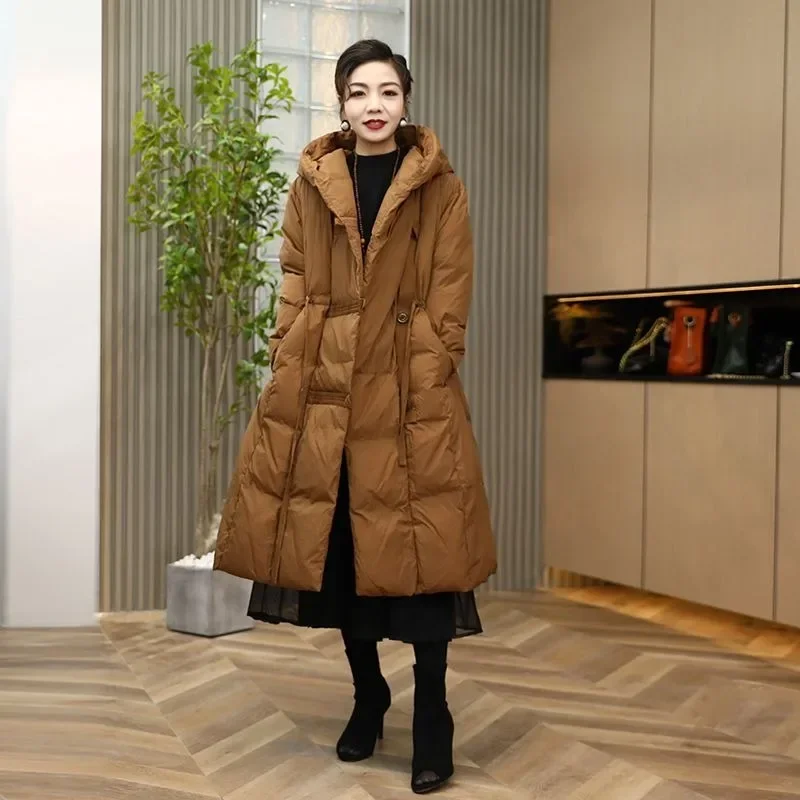 2026 شتاء جديد لون نقي الأنوثة سميكة فوق الركبة طويلة فضفاضة موضة كل مطابقة مقنعين أسفل سترة انفجرت معاطف #5