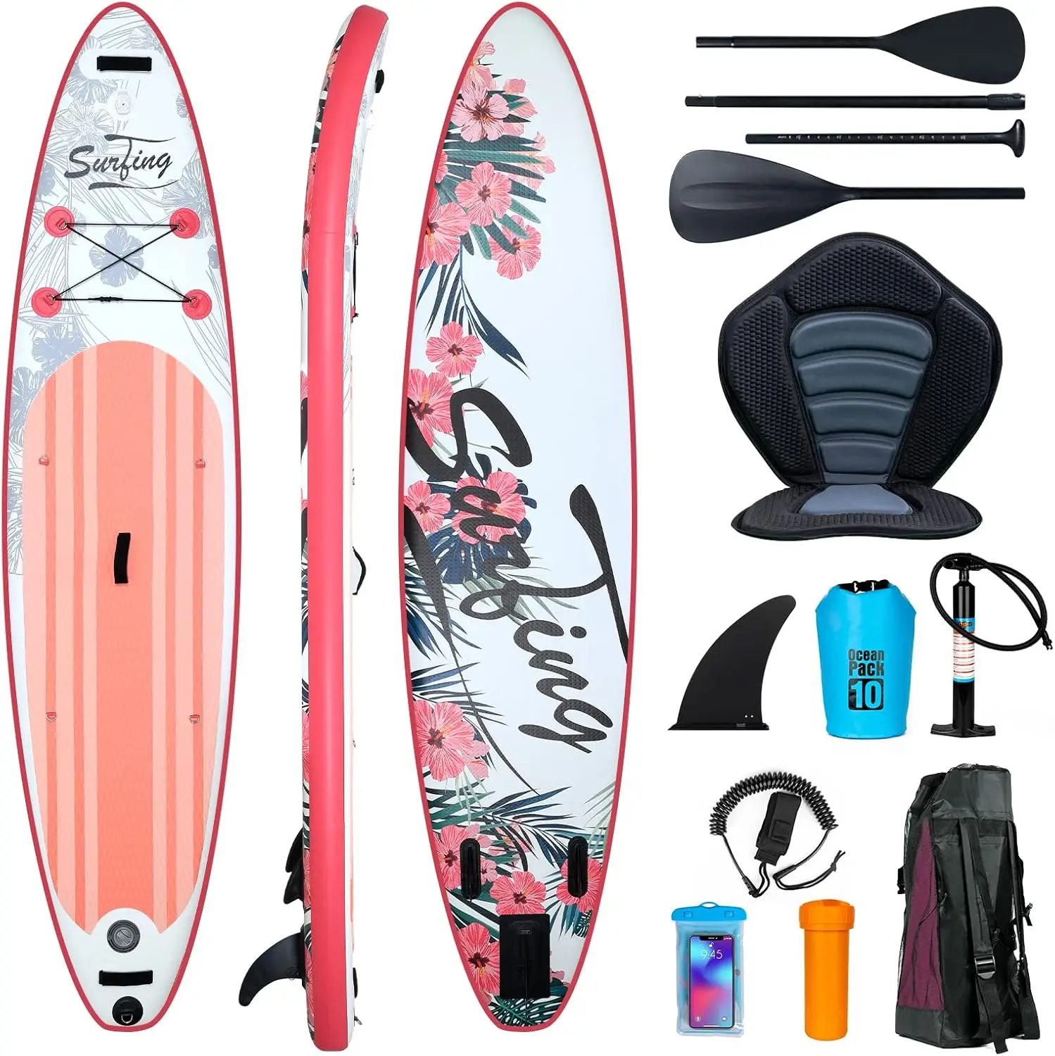 

Inflatable Stand Up Paddle Board with Kayak Seat, Non-Slip Deck SUP Paddle Board with Premium KayakPortable Standing Boat for