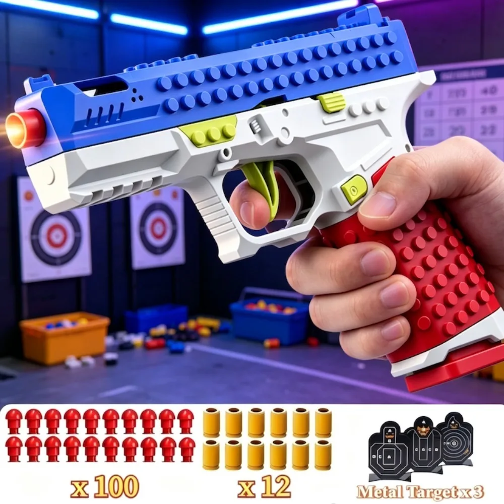 Various Models DIY Assemble Building Block Toy Gun, Realistic Shell Ejection Soft Bullet Pistol Creative Educational Gift