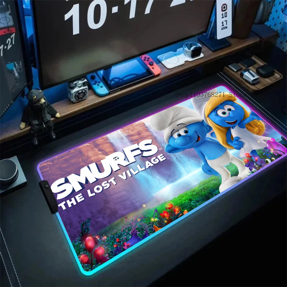 

Cartoon S-Smurfs Mousepad XXL RGB Gaming Mouse Pads HD Black Gamer Accessories Large LED