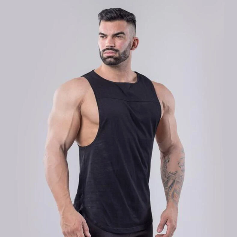 Mens Bodybuilding Sleeveless T-shirts Cotton Breathable Clothing Plain Gym Fitness Muscle Tank Tops Summer Running Sport Vests