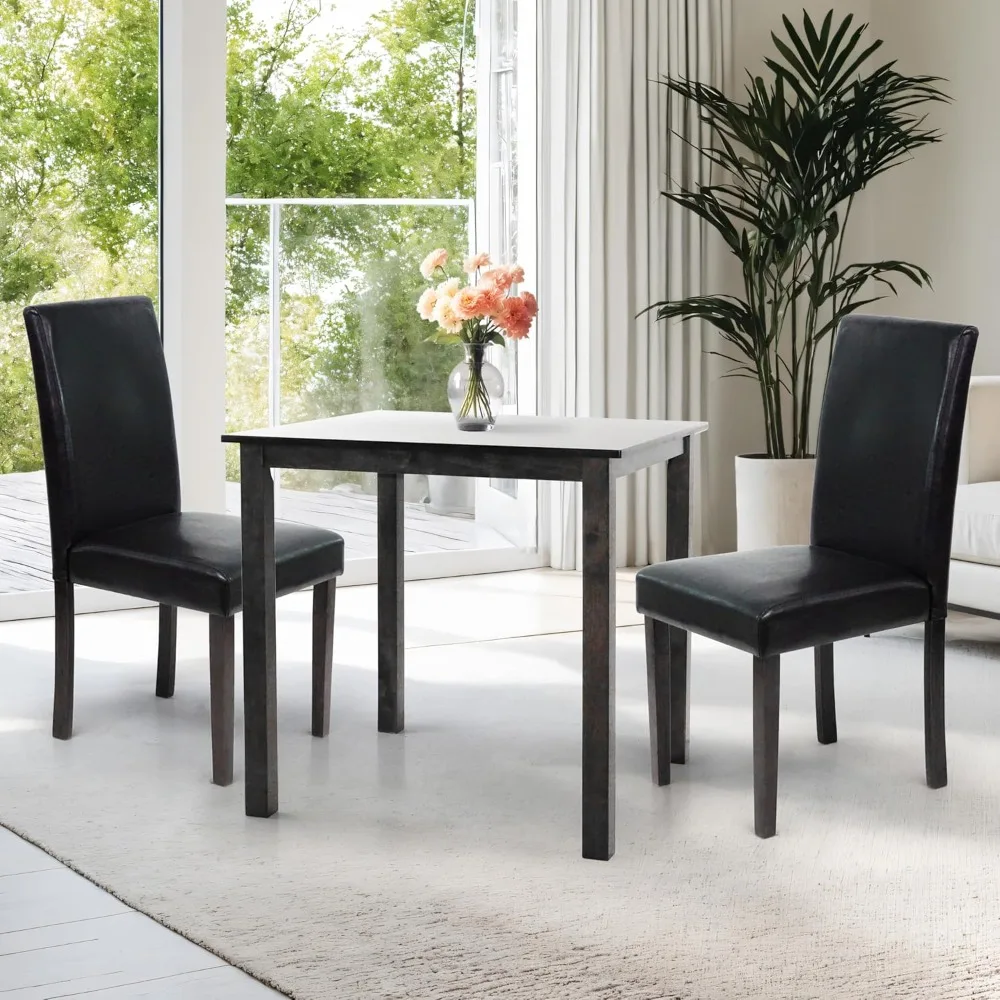 3 Pc Dining Room Dinette Kitchen Set Square Table and 2 Falabella Chairs Classic Style Solid Wood Espresso Finish