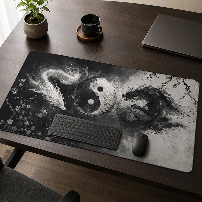 Mouse Pad Gamer Black And White Dragons XL New Mousepad XXL Desk Mats Soft Natural Rubber Carpet Office Accessories Mouse Mats