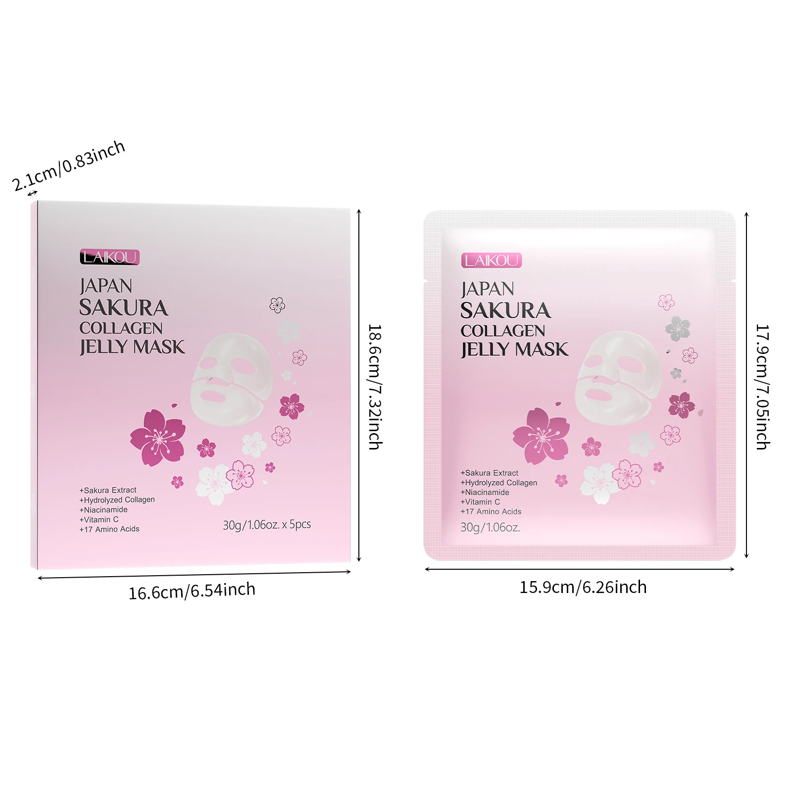 

LAIKOU Japanese Sakura Collagen Essence Mask, Hydrating Moisturizing Facial Sheet Mask, Firming Anti Aging 5pcs/Box 30g Each