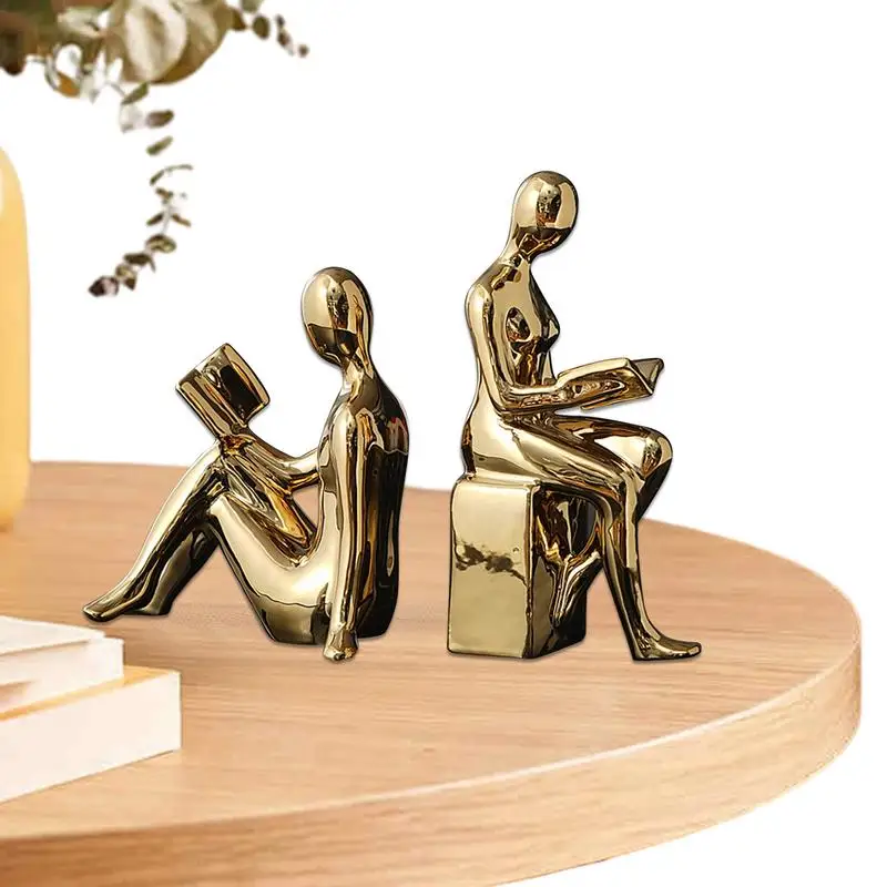 

Book Ends For Shelves Decorative 2X Abstract Statue Design Heavy Duty Modern Bookends Decorative Ceramic Non-Skid Shelves Book