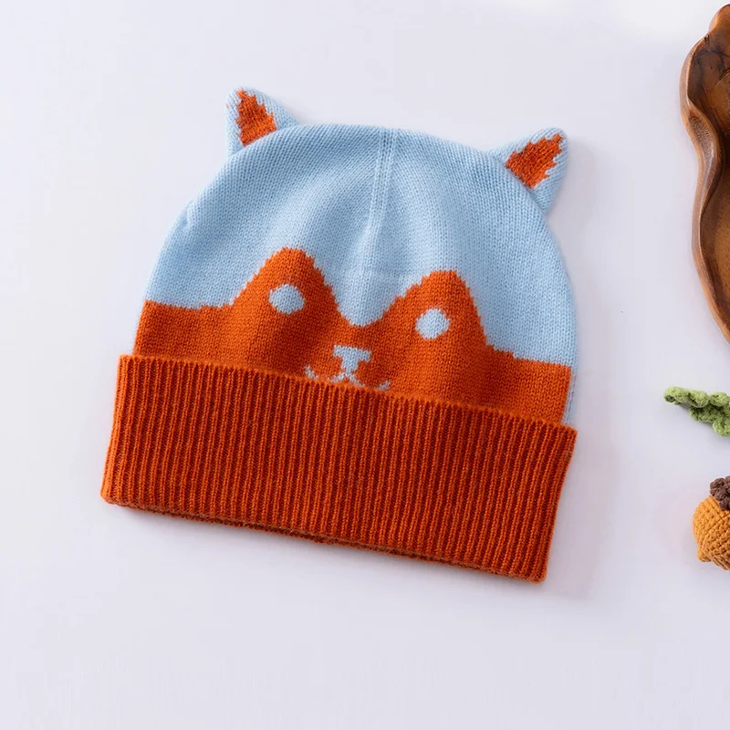 2026High-quality 100% Cashmere Knitted Children's Cute Cartoon Cashmere Hat Outdoor Warm for Boys And Girls.