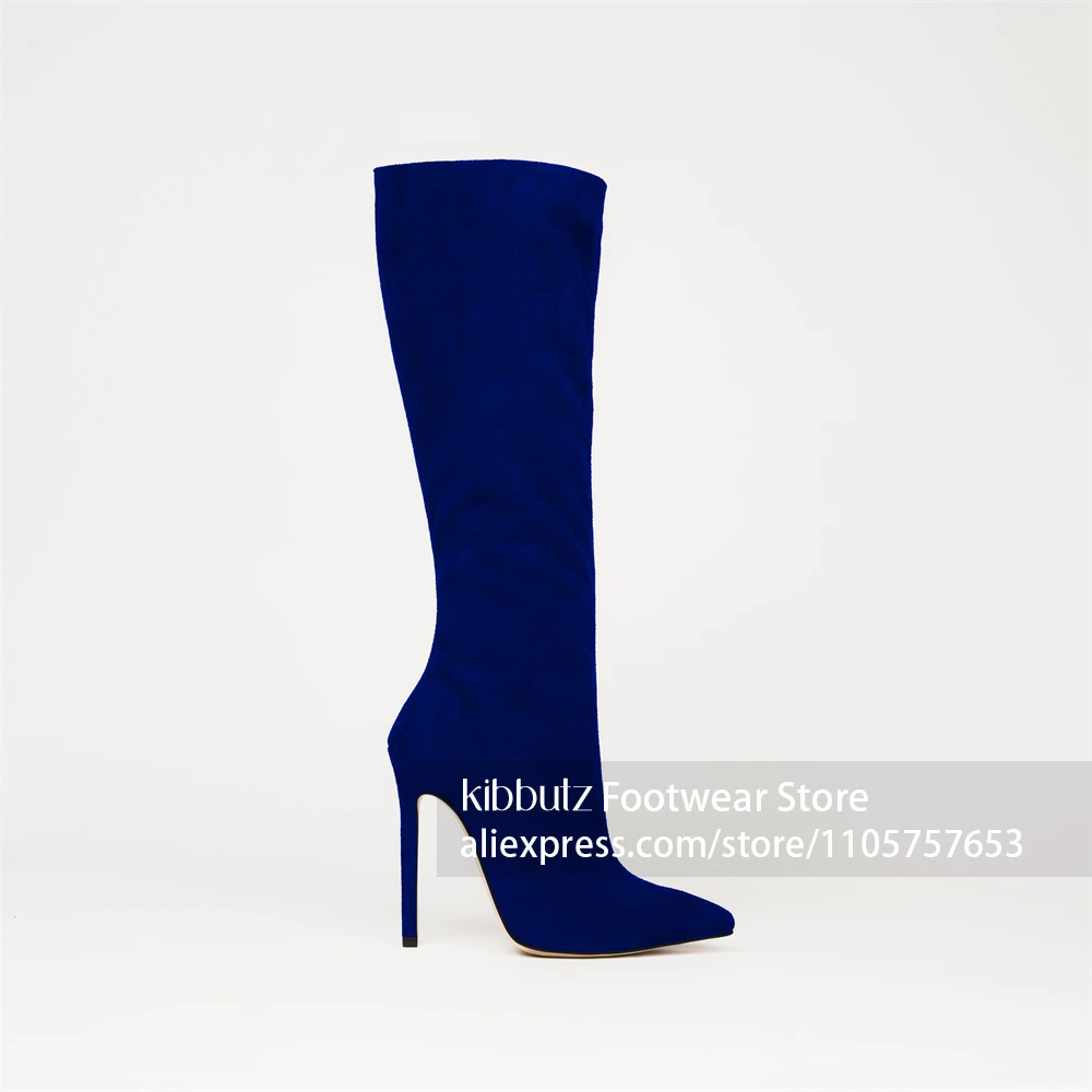 Tall Thin Stiletto Heel Knee High Boots Inner Side Zipper Closure Boots Sexy Matte Soft Suede Texture Sharp Pointed Toe Boots